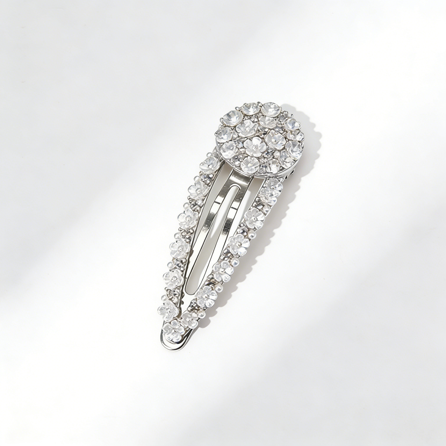 Sparkling Crystal Floral Hair Clip in Silver