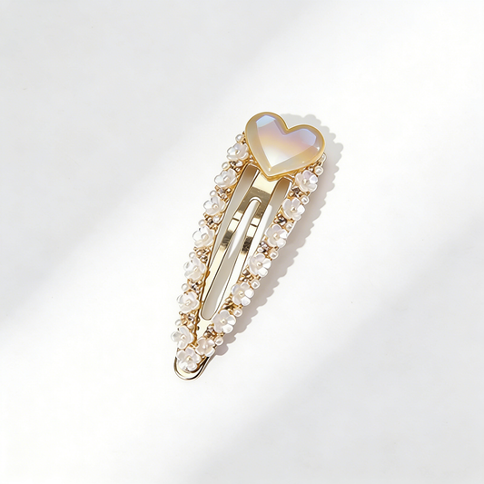 Romantic Heart Pearl Hair Clip with Crystal Accents