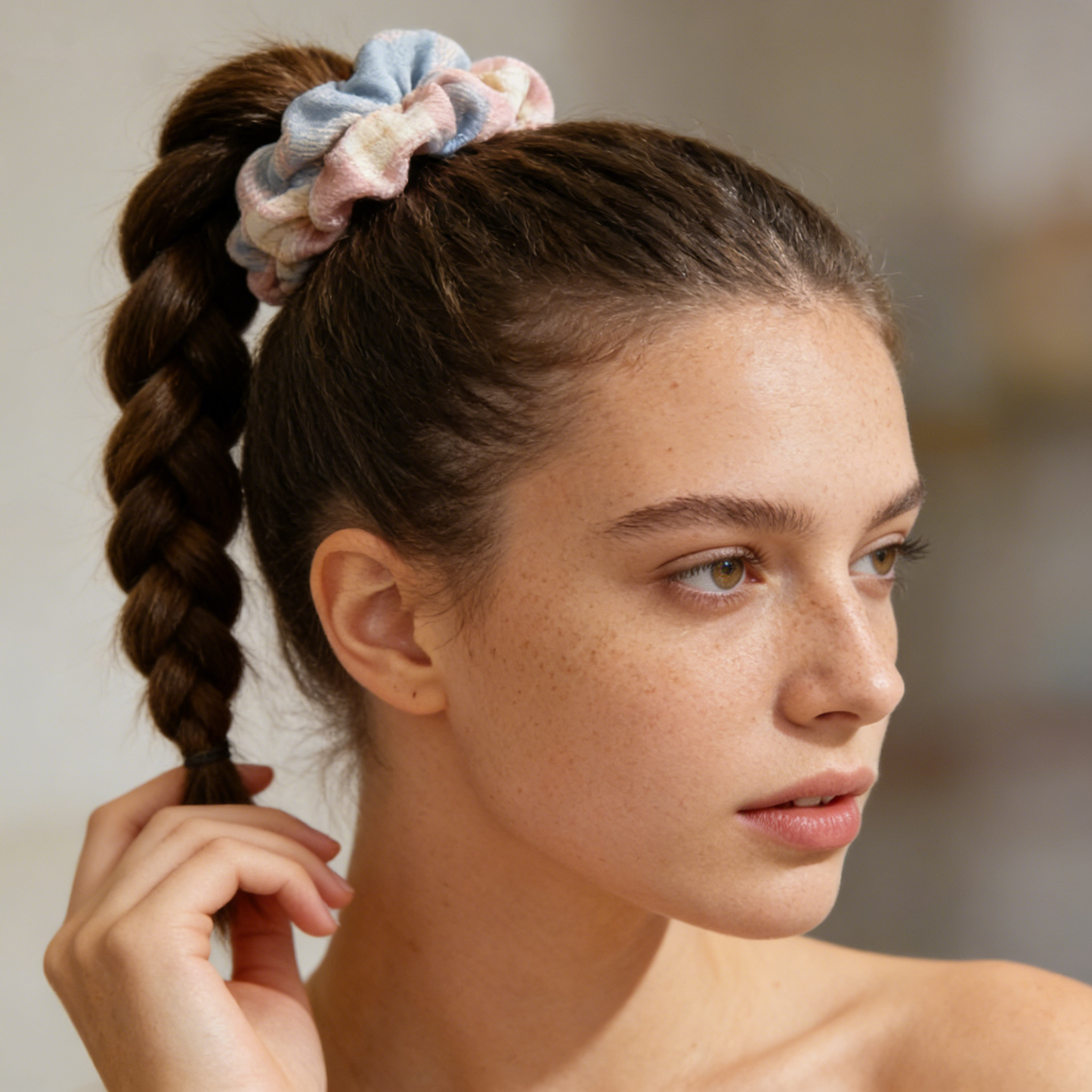 Pastel Plaid Cotton Scrunchie