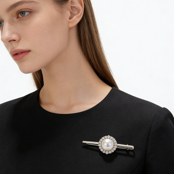 Pearl & Crystal Halo Bar Brooch