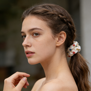 Rainbow Polka Dot Satin Scrunchie