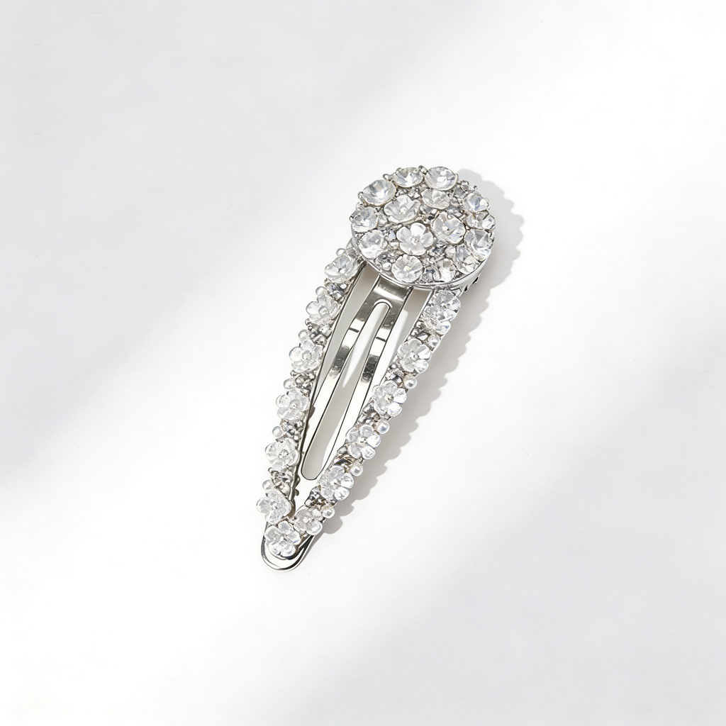 Sparkling Crystal Floral Hair Clip in Silver