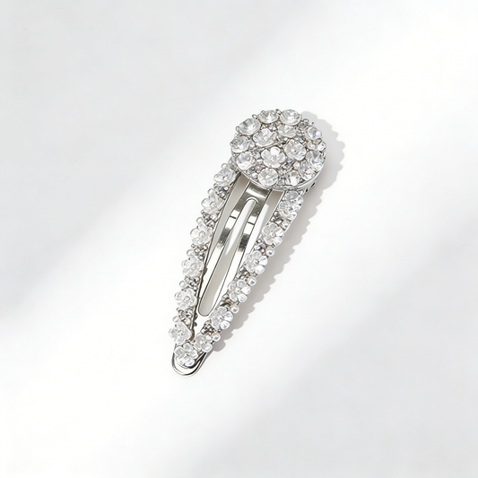 Sparkling Crystal Floral Hair Clip in Silver