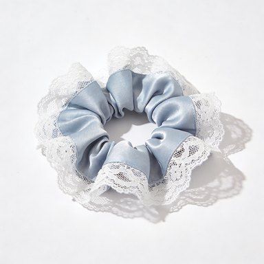 Dusty Blue Satin & Lace Scrunchie