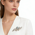 Blue Gem & Crystal Bow Brooch