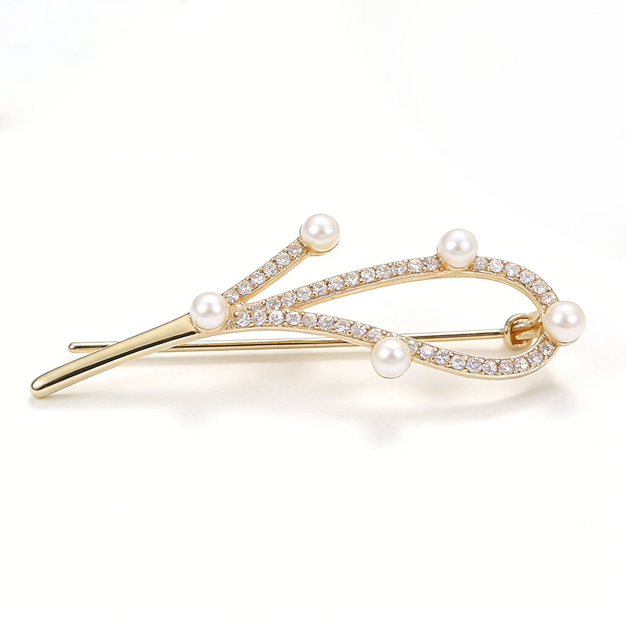 Modern Pearl & Crystal Brooch