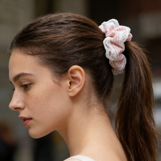 Pink Stripe Lace Scrunchie