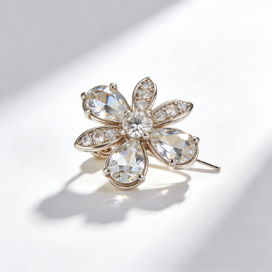 Silver Crystal Flower Brooch