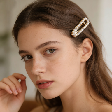 Glamorous Double Row Pearl & Crystal Hair Clip
