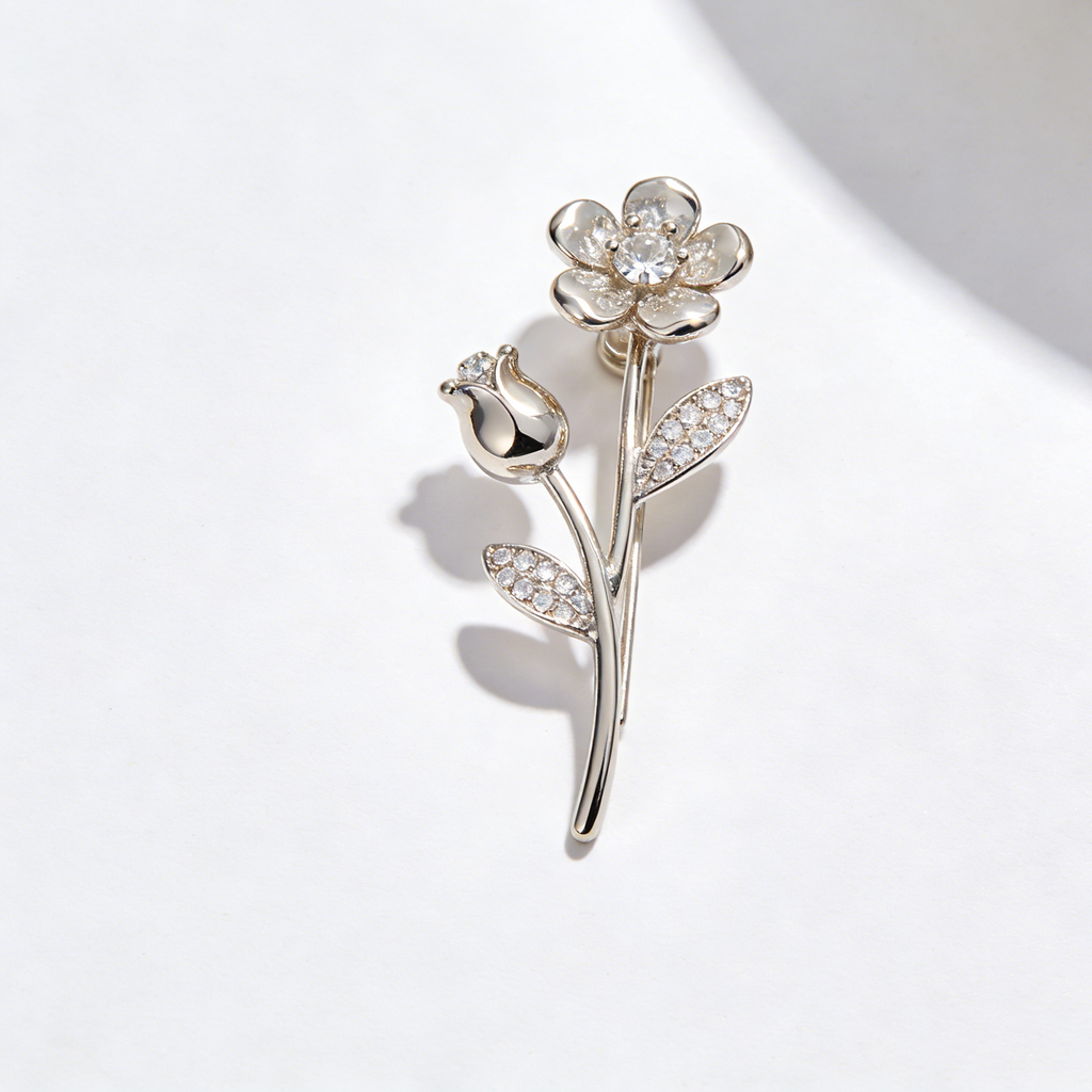 Crystal Flower & Bud Brooch