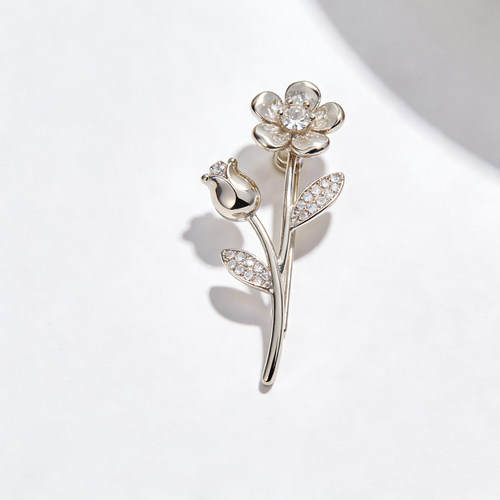 Crystal Flower & Bud Brooch