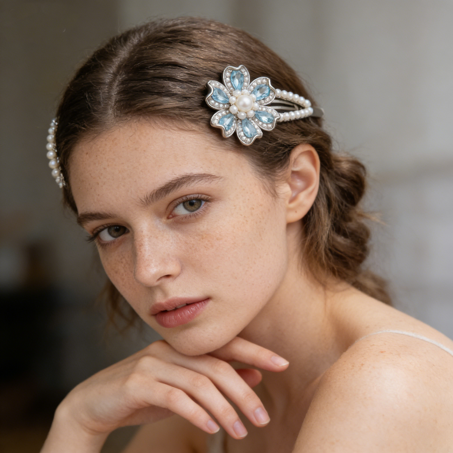 Enchanting Blue Crystal Flower Hair Clip